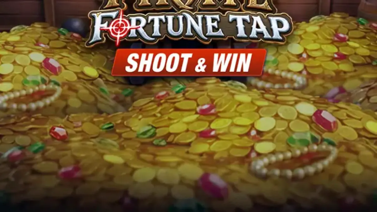 Tampilan antarmuka permainan Pirate Fortune Tap dengan meriam dan target bajak laut